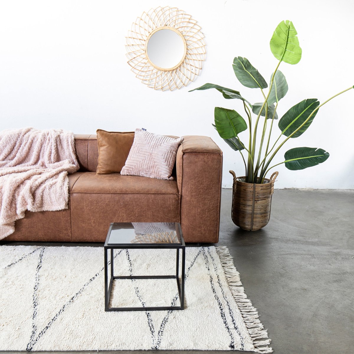 Vloerkleed Beige - Laagpolig - 125x180cm - Rechthoekig - Kabah - Giga Meubel