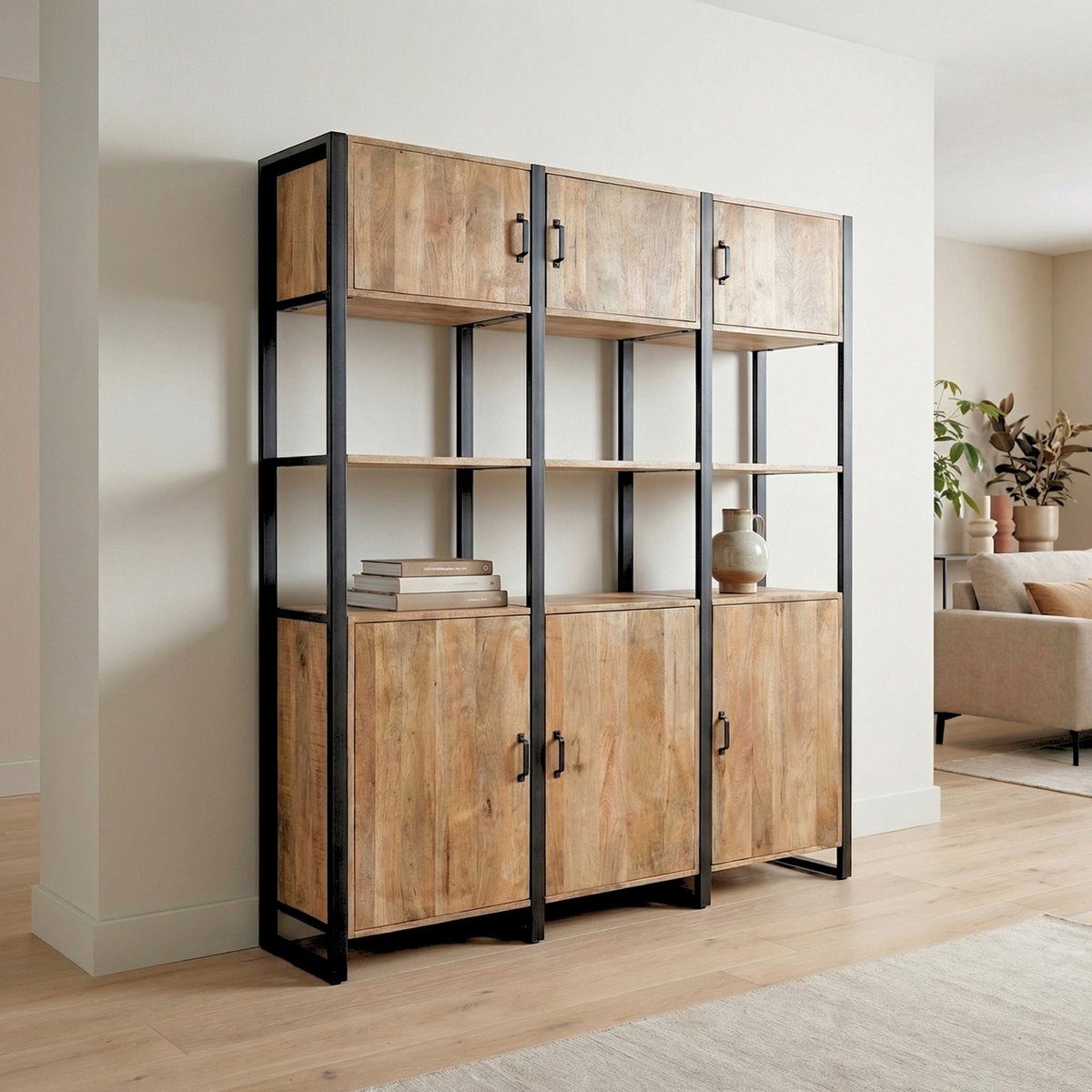 Giga Meubel Wandkast Keano - Naturel Hout - 15 Vakken - 210x38x200