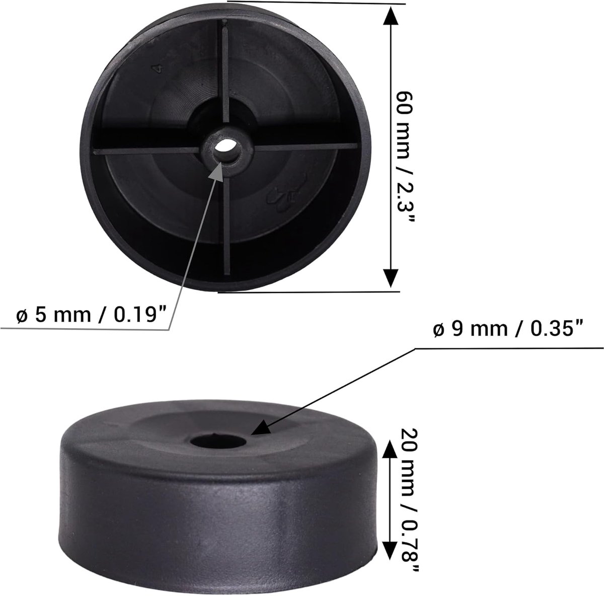 Meubelpoot 60 mm - zwart kunststof - 20 stuks - geschikt voor diverse meubels - ShopVlot