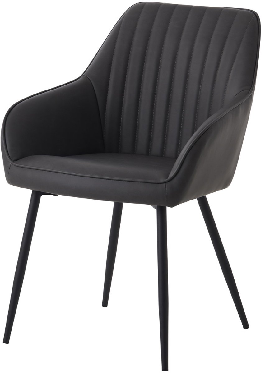 Giga Meubel Eetkamerstoel Nolan Stripe - Donkergrijs PU Leer - Set van 2