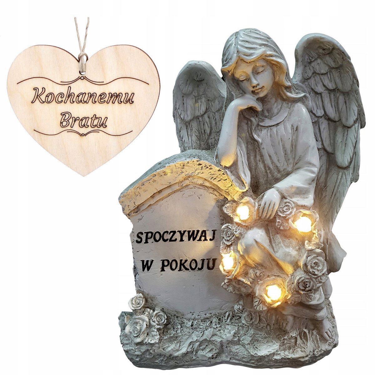 Beschermengelkaars met de inscriptie Rest in Peace - 21,5 cm