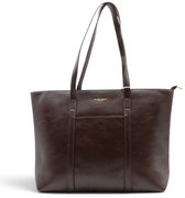 Flora&Co - ELISE - vintage look - grote handtas/tote bag met lange instelbare draagriem - chocolat/bruin - geschikt voor A4 - ideaal voor school- of werktas