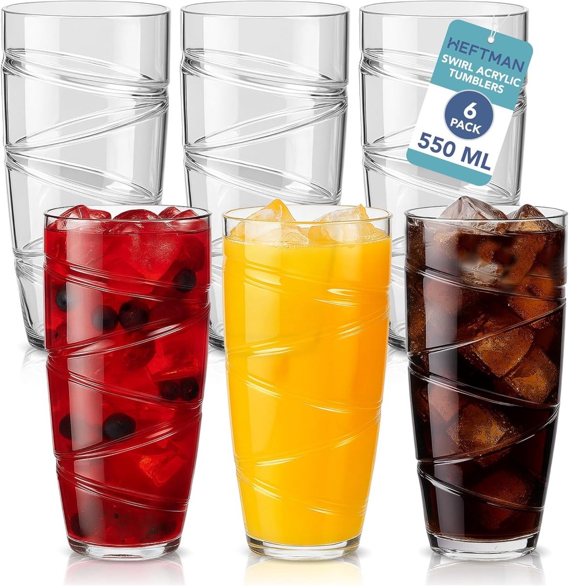 Limonadeglazen stapelbaar - Transparant - 8 cm x 15 cm - Kunststof acryl glazen - Set van 6 voor Picknick en Feestjes