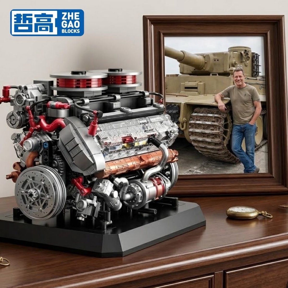 Zhe Gao 95008 Tiger tank speed engine bouwset | World of wars champions icons modelbouw | Leger speelgoed ideas voor expert volwassenen & kinderen | Engine star bouwpakket | Motor niet geschikt voor Lego technic | Bouwdoos met 1236 bouwstenen — afbeelding 8