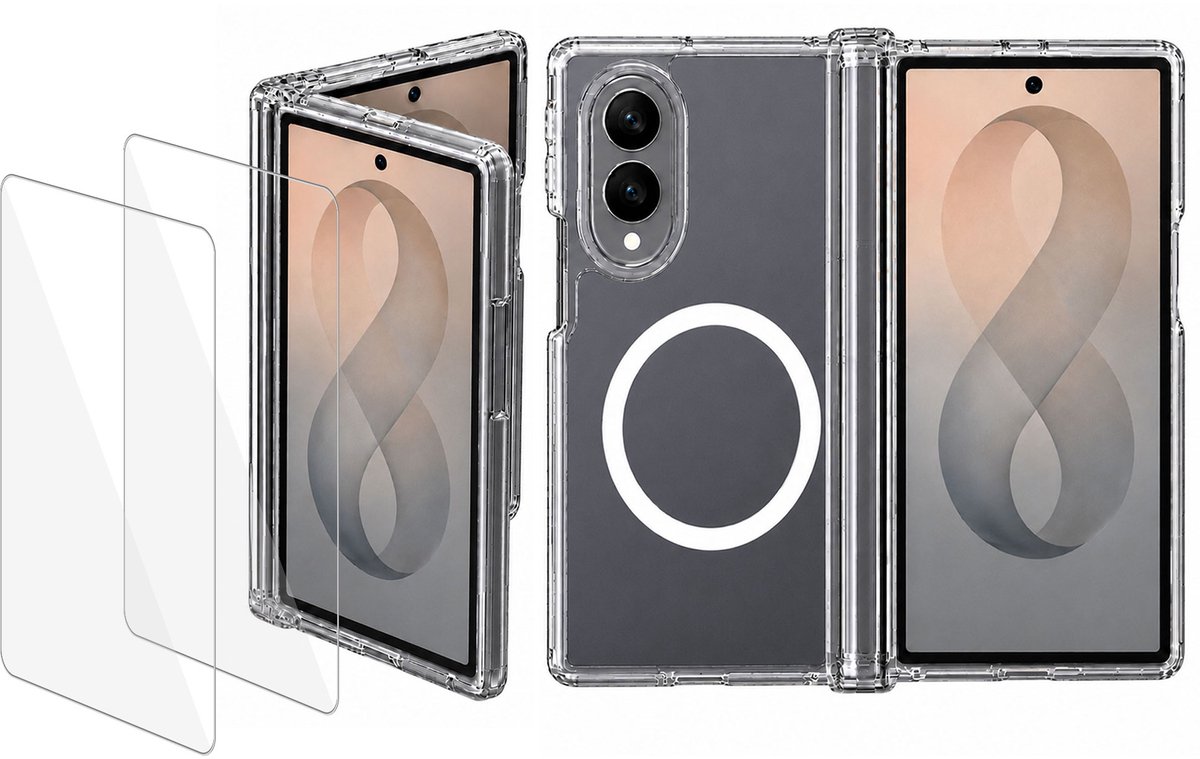 2x Hoesje met screenprotector geschikt voor Samsung Galaxy Z Fold 8 - Luchtkussens - Magsafe - Siliconen Hoes - Gehard Glas - Transparant - geschikt voor Samsung Galaxy Z Fold 8
