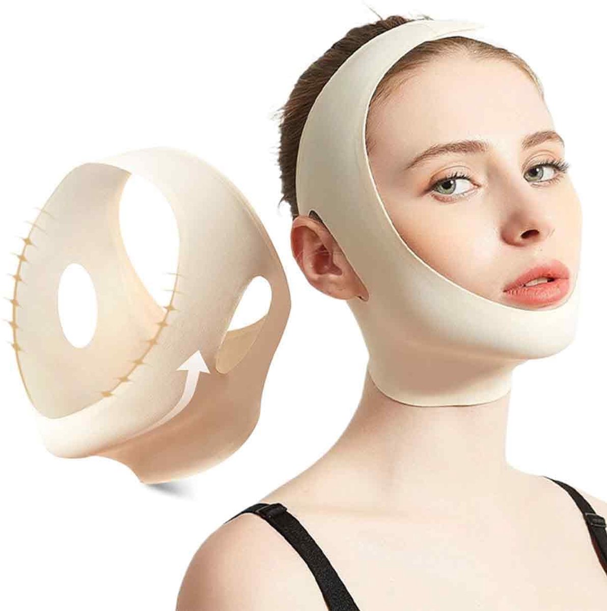 XBFOCNH V-vormig gezichtsmasker met lifting-effect, dubbel functioneel gereedschap, V-dubbele kin voor rimpelcorrectie - ShopVlot