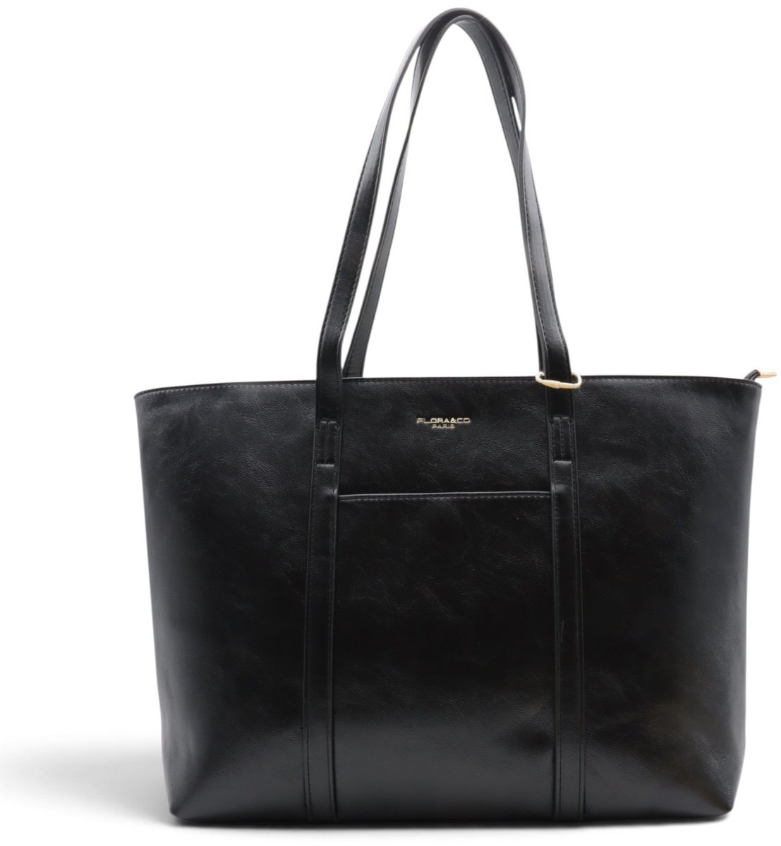 Flora&Co - ELISE - vintage look - grote handtas/tote bag met lange instelbare draagriem - zwart - geschikt voor A4 - ideaal voor school- of werktas