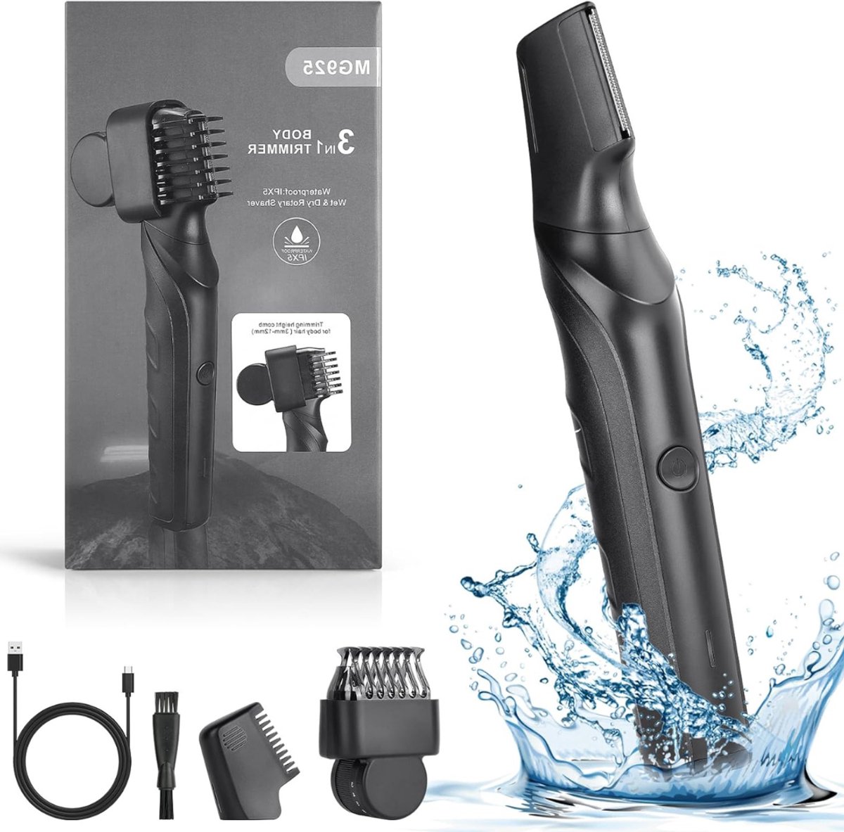 QUOVO® 3-in-1 Bodygroomer Mannen - Body Trimmer Heren - Nat & Droog Trimmen - Draadloze Baardtrimmer - Waterdicht Scheerapparaat Geschikt voor Lichaam / Baard / Intieme Delen – Trimmer Schaamstreek - Multigroomer Tondeuse - Zwart - 24cm x 13cm x 6cm
