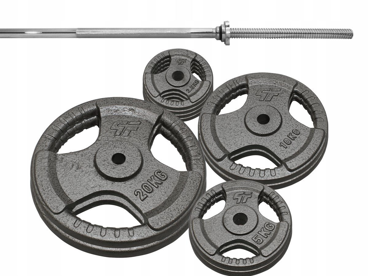 Krachtset 89 kg gietijzeren halterschijven met rechte halterstang 180 cm
