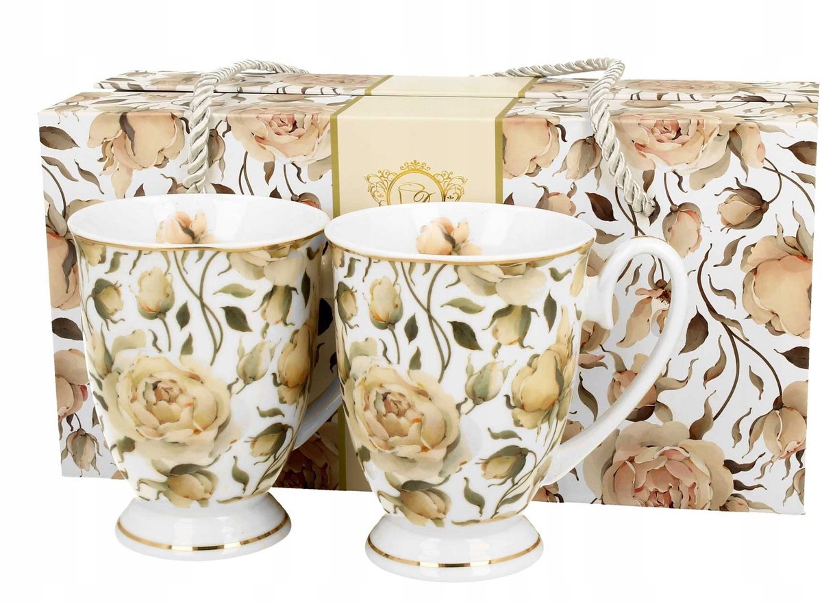 Set van 2 Royal English Roses White Mokken 320ml met Geschenkdoos