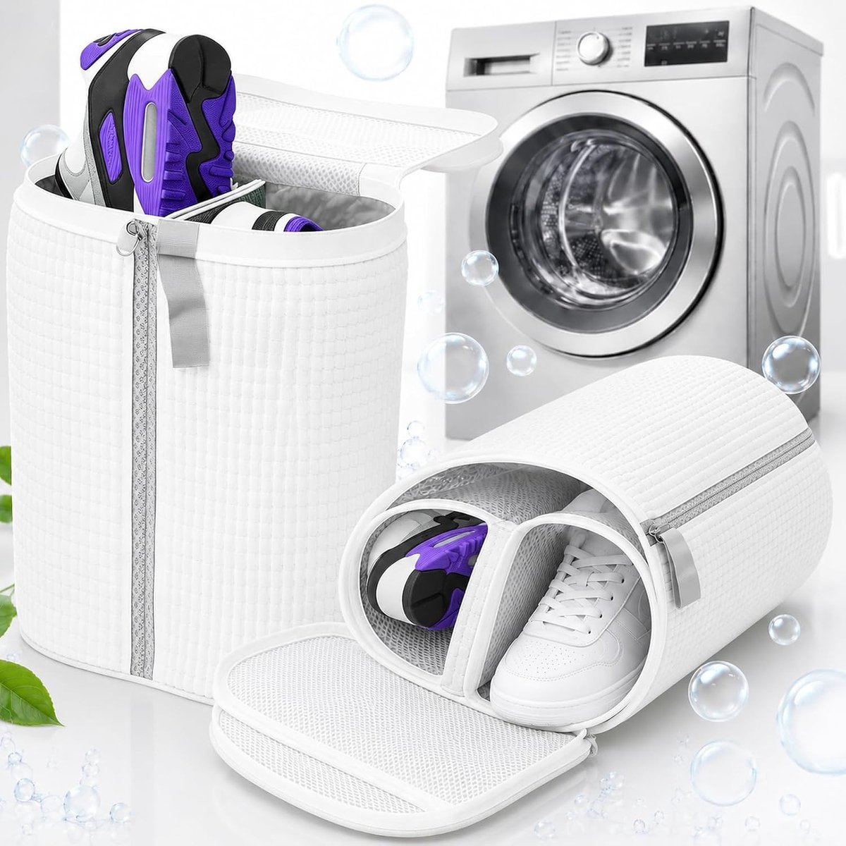 Schoenwaszak voor wasmachine - Wit - Herbruikbare waszak met ritssluiting - Mesh materiaal - Voor sneakers en gymschoenen