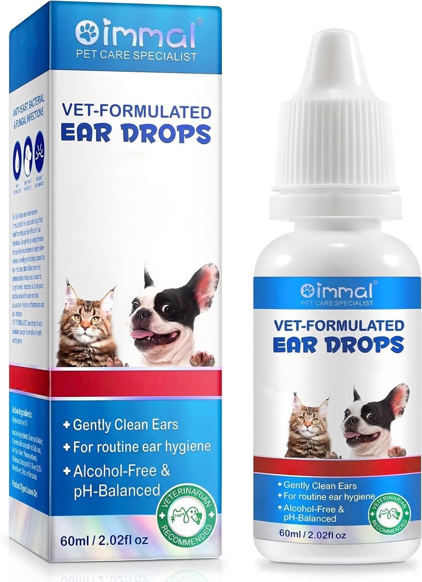 Oorreiniger voor Honden en Katten - Alcoholvrij - 60 ml - Zachte Formule voor Gevoelige Oren - Voor Dagelijkse Oorhygiëne