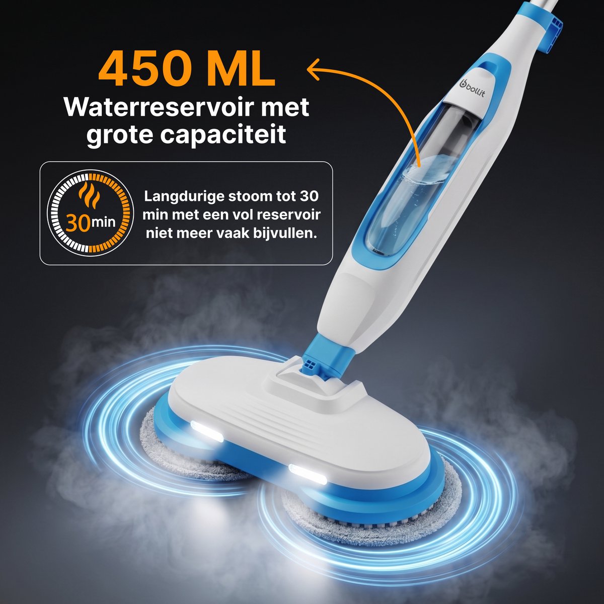 BOLLIT Elektrische Dweil & Stoomdweil 1500W - Dweilapparaat & Vloerreiniger - Stoomreiniger - Dweilsysteem - Elektrische Mop - Houten Vloer, Laminaat & Tegels – foto 8