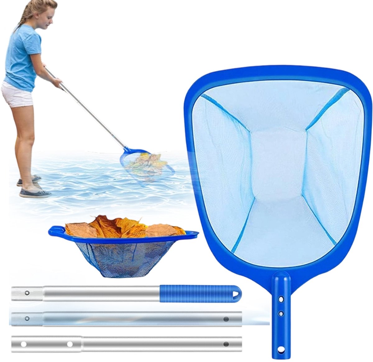 Schepnet Zwembad - Telescoop Schepnet - Leaf Net - Zwembadnet - 140 cm - Fijn Mesh - Aluminium Steel - Eenvoudig Monteren & Demonteren - Zwembad Schoonmaken Accessoires - Voor Blad Vuil en Insecten - Spa Vijver en Zwembad