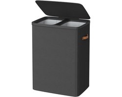 Wasmand Waszak 56x40x75cm zwart 170 liter (44,9 gallon) Grote capaciteit opbergmand Dubbele compartimenten Met afneembare binnenzakken Deksel en handgrepen Kleding sorteersysteem Geschikt voor badkamer en wasruimte