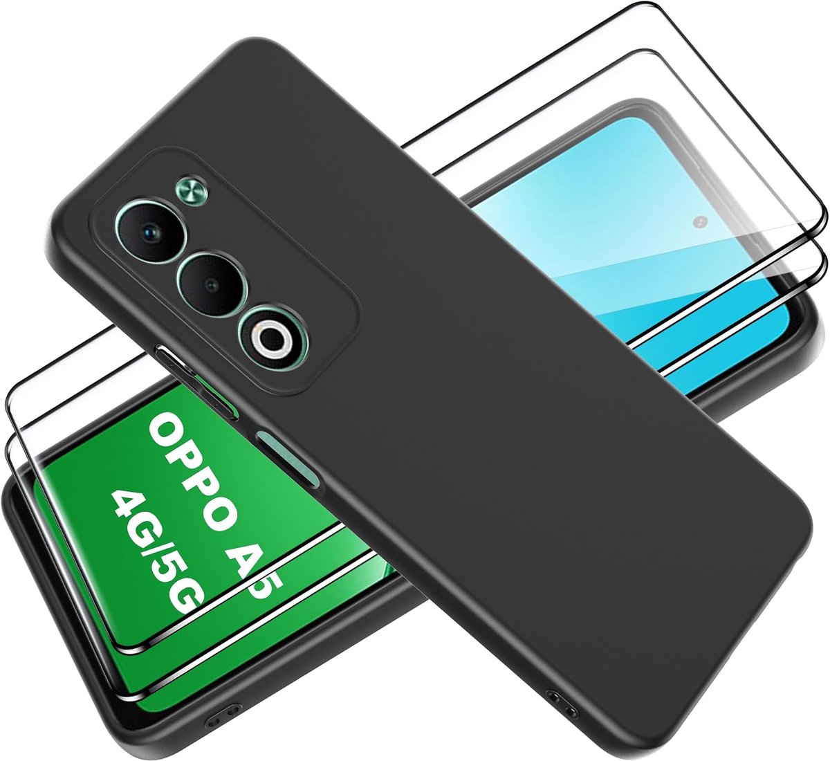 Tieeyivv Case for Oppo A5 4G/5G with 2 Pieces Tempered Glass Screen Protector Screen Protector Soft Matte Phone Case - ShopVlot