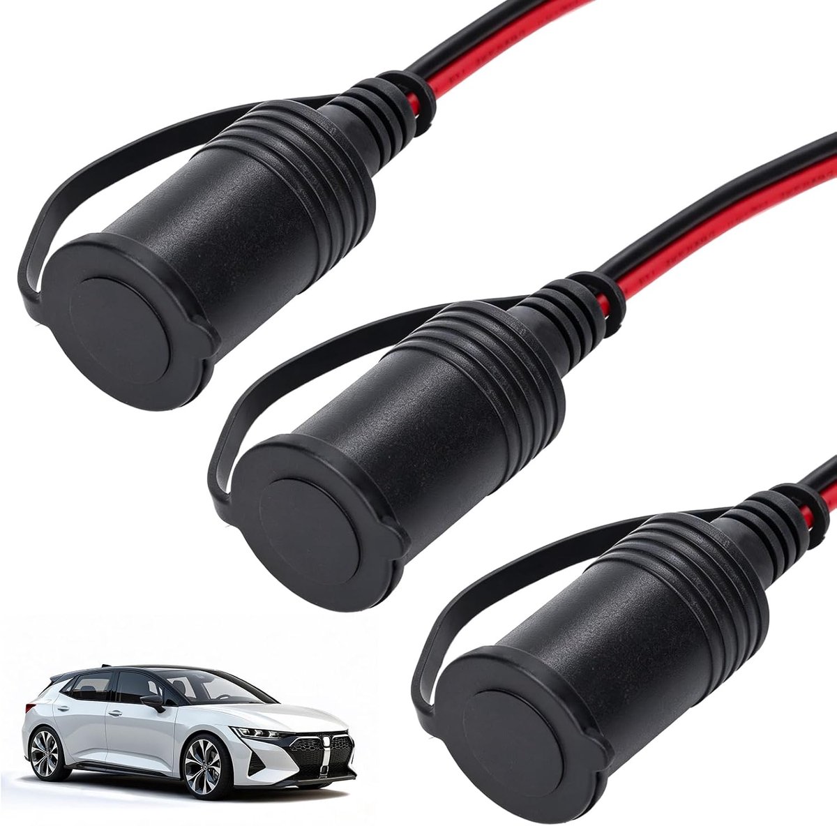 3 stuks sigarettenaanstekeraansluiting voor auto met kabel 30 cm, 12-24 V autolader, verlengkabel voor - ShopVlot