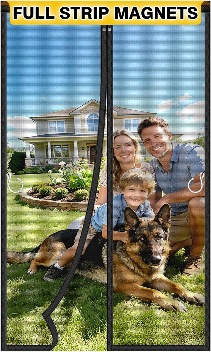 Magnetic Screen Door Fly Screen 100 x 210 cm, Fiberglass, Full Length Ultra-Powerful Magnetic Strip Top to Bottom - ShopVlot
