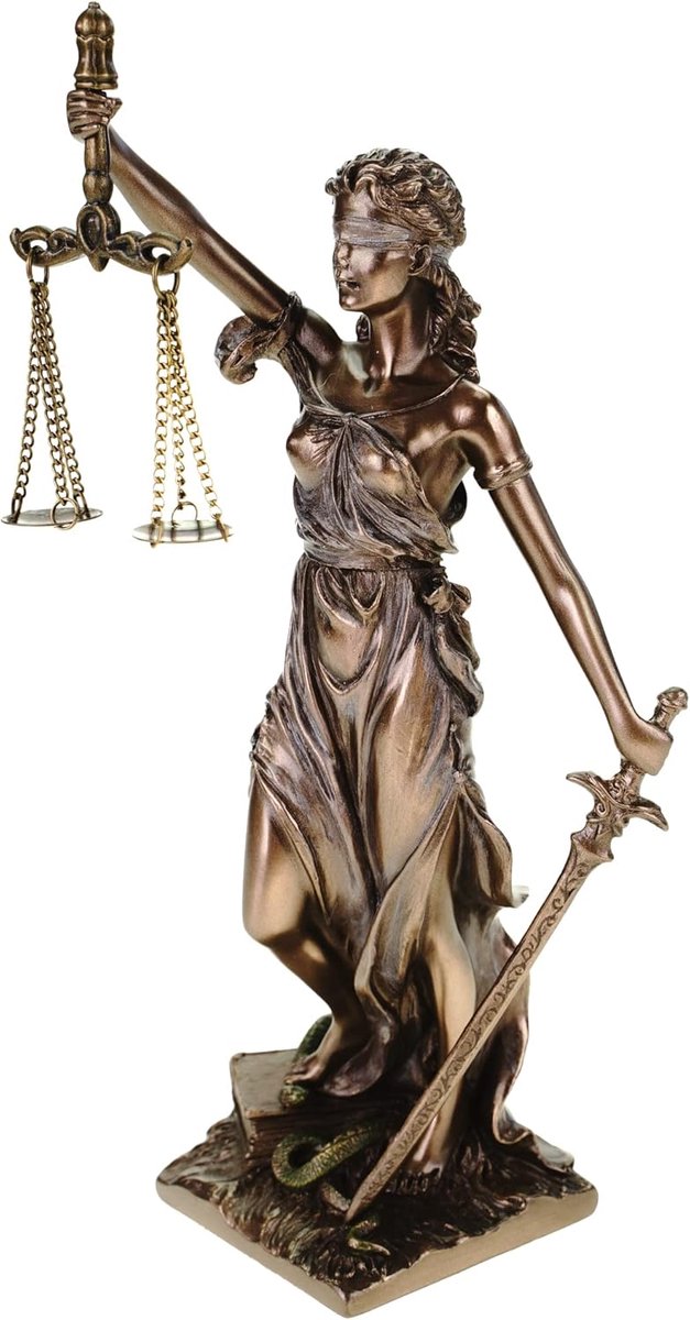Bronzen Justitia beeld 21 cm - polyresin - symbool van rechtvaardigheid - perfect voor juridische kantoren - ShopVlot