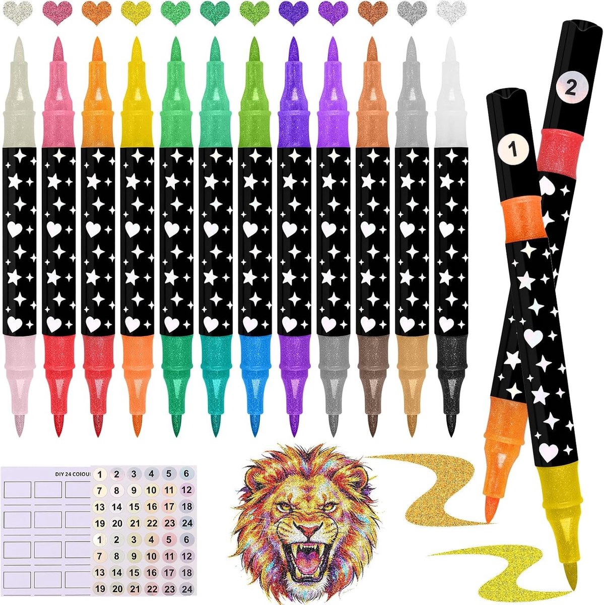 Glitterstiften - Meerdere Kleuren - Set van 12 Stuks - Glittereffect voor Creatieve Projecten - Voor Kinderen en Volwassenen