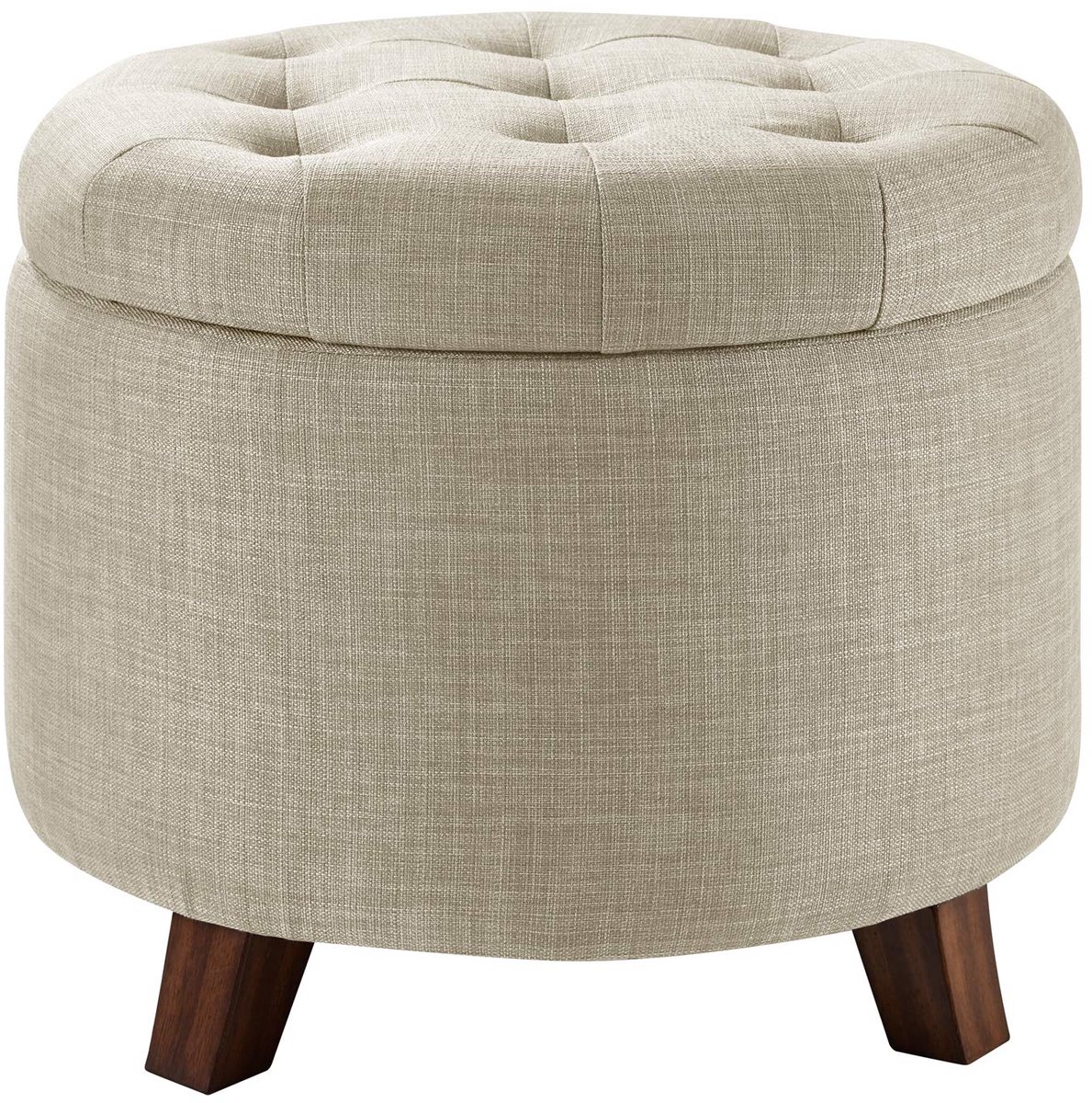 Famanu – Poef met opbergruimte, rond, linnen, gewatteerd en getuft, 43 cm hoog, jute-beige