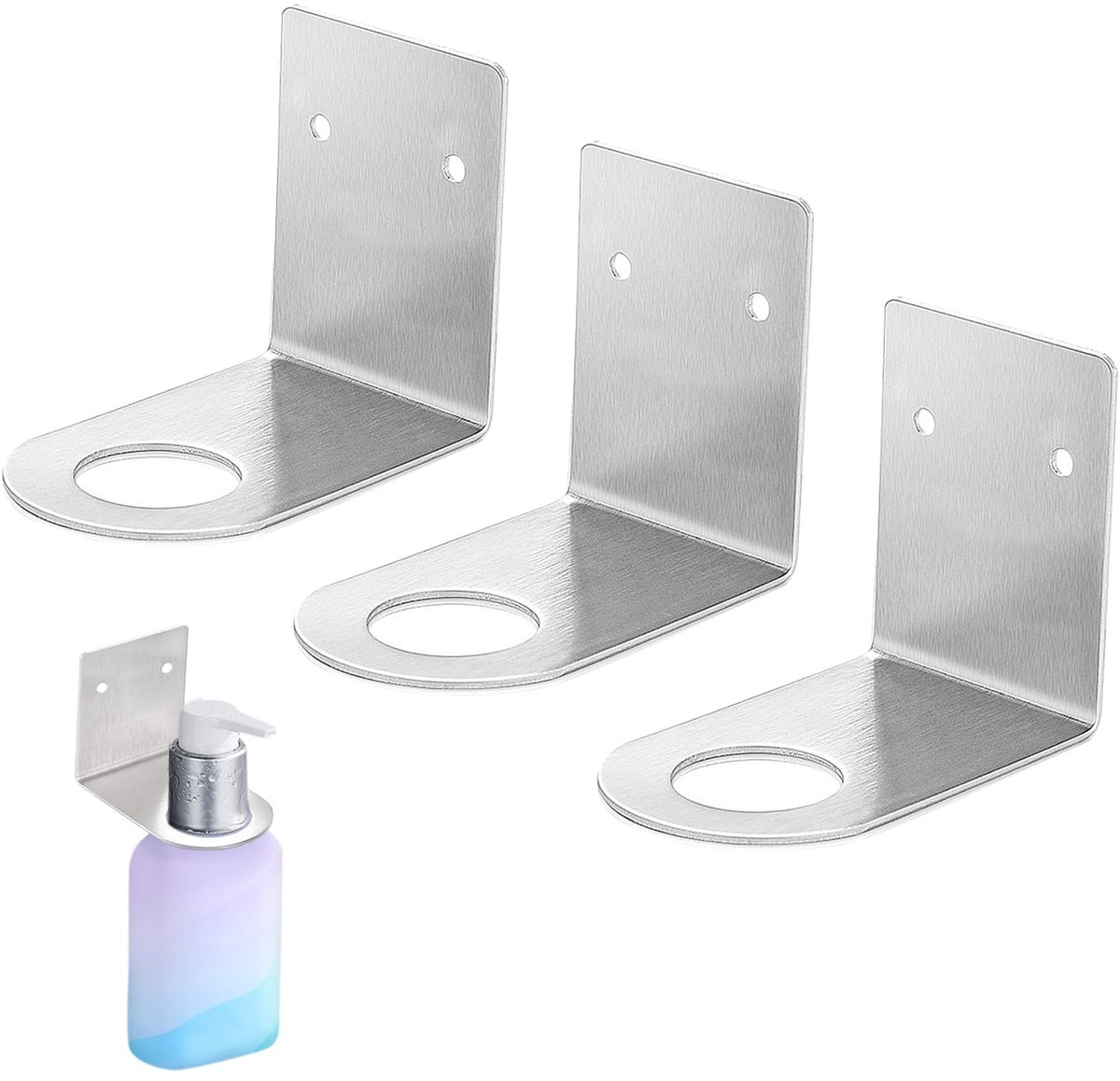 INHEMING 3 stuks shampoohouders, wanddispenser, houder 28 mm, voor keuken, badkamer, lotion, afwasmiddel - zilver - ShopVlot