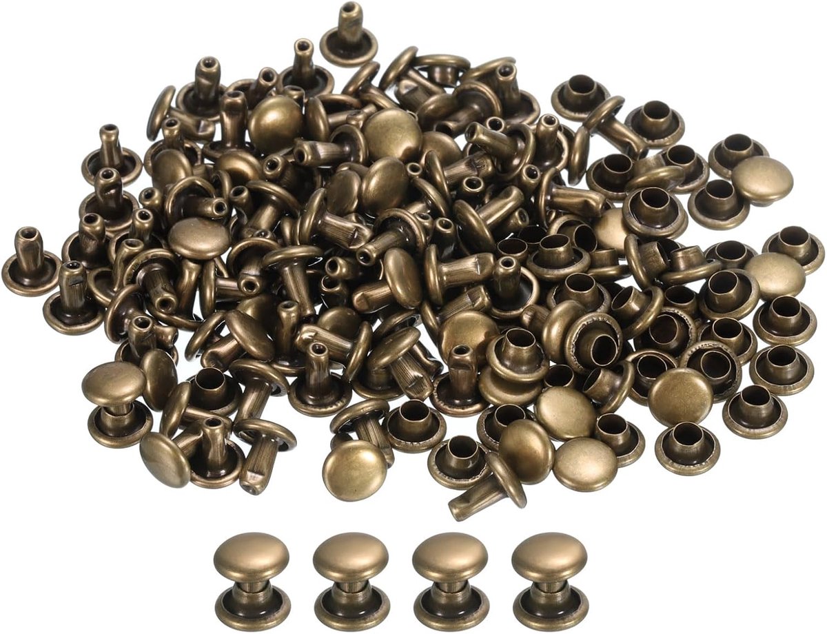 Rivetten set van 100 - 6 x 6 mm dubbelkop - metaal voor leer - ideaal voor DIY projecten - ShopVlot