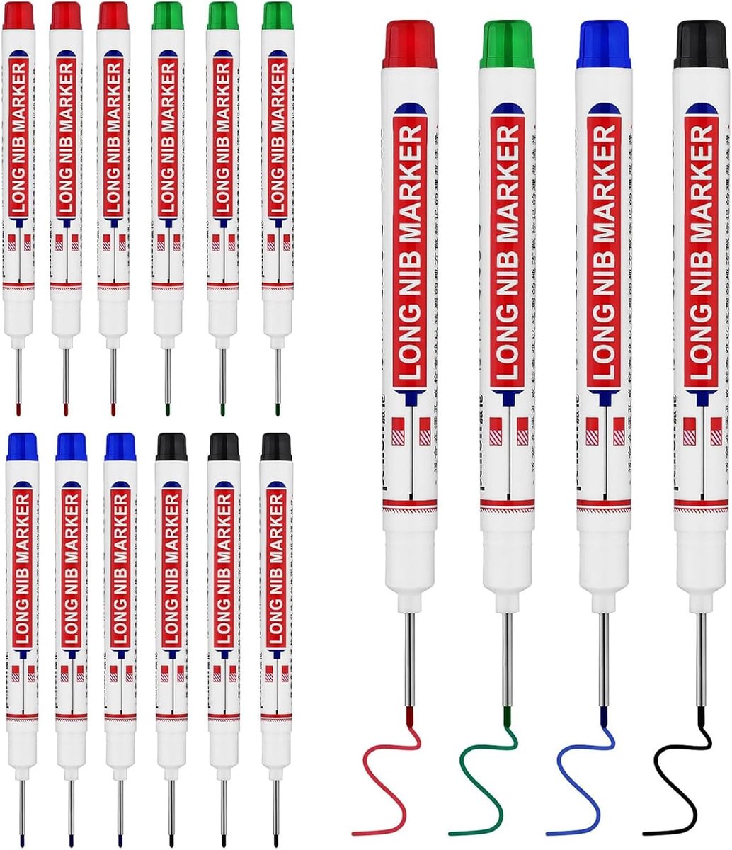 12 lange tip markers - multifunctionele permanente marker - voor diepere gaten - ideaal voor precisiewerk - ShopVlot