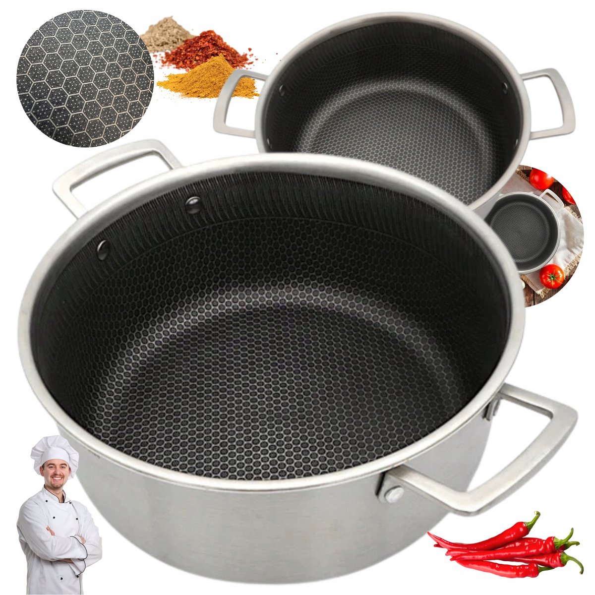 Grote RVS Pan 26cm 5.4L met Honingraat Anti-aanbaklaag