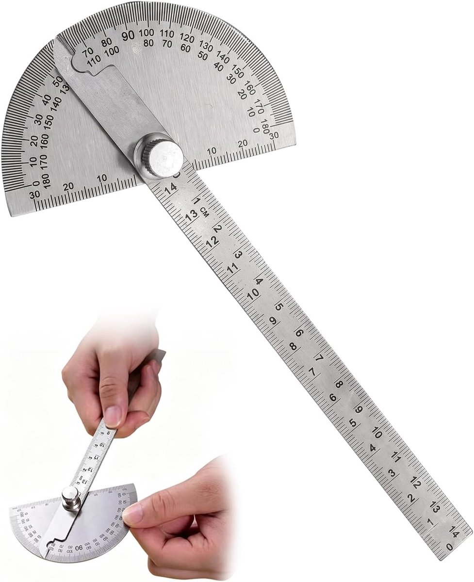 Hoekmeter 180 graden - roestvrij staal - nauwkeurige anti-vervorming - ideaal voor technische tekeningen - ShopVlot