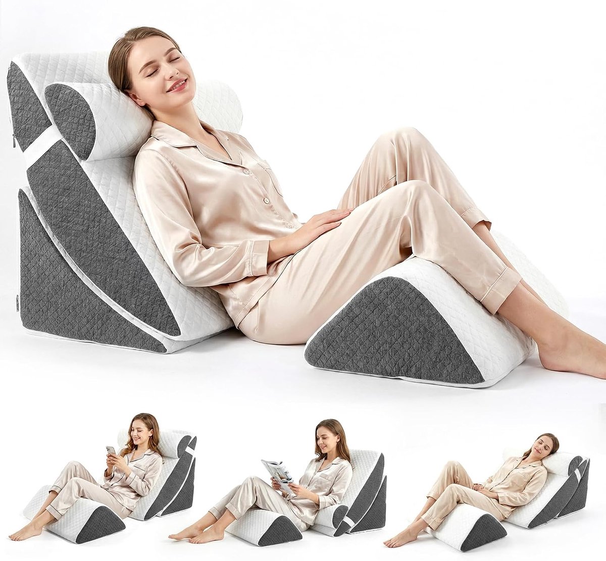 Orthopedische wigkussen set - 4-in-1 hoogdichtheid foam - multifunctioneel voor bed en bank - ShopVlot