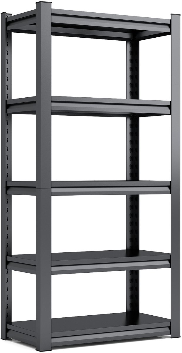 Wishdor Stellingkast 5 niveaus - Zwaar belastbaar metalen opslagrek - Verstelbare planken - Industrieel design - Voor garage, kelder en werkplaats - Zwart - 183 cm — afbeelding 3