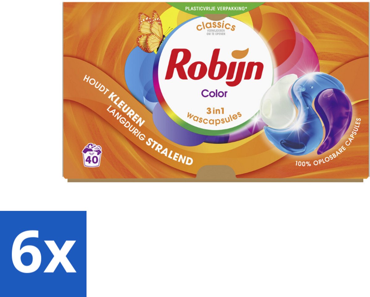 Robijn - 3-in-1 Color - Wascapsules - 40 Wasbeurten - Voordeelverpakking - 6 stuks