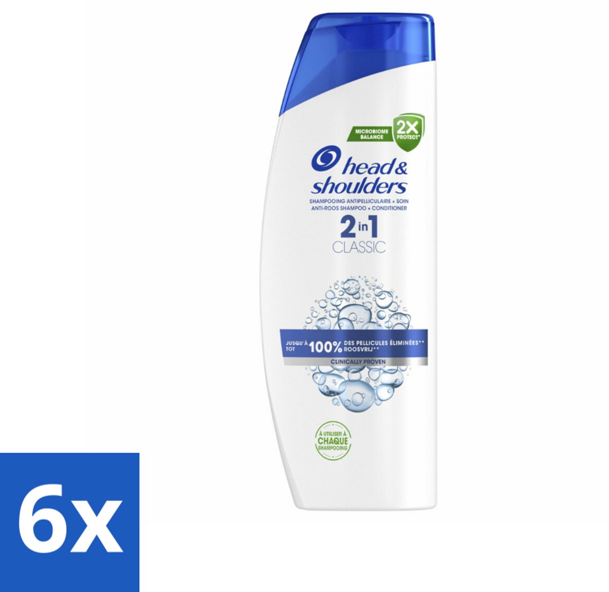 Head & Shoulders - Shampoo - 2-in-1 - Classic - 100% Roosvrij - 400 ml - Voordeelverpakking - 6 stuks