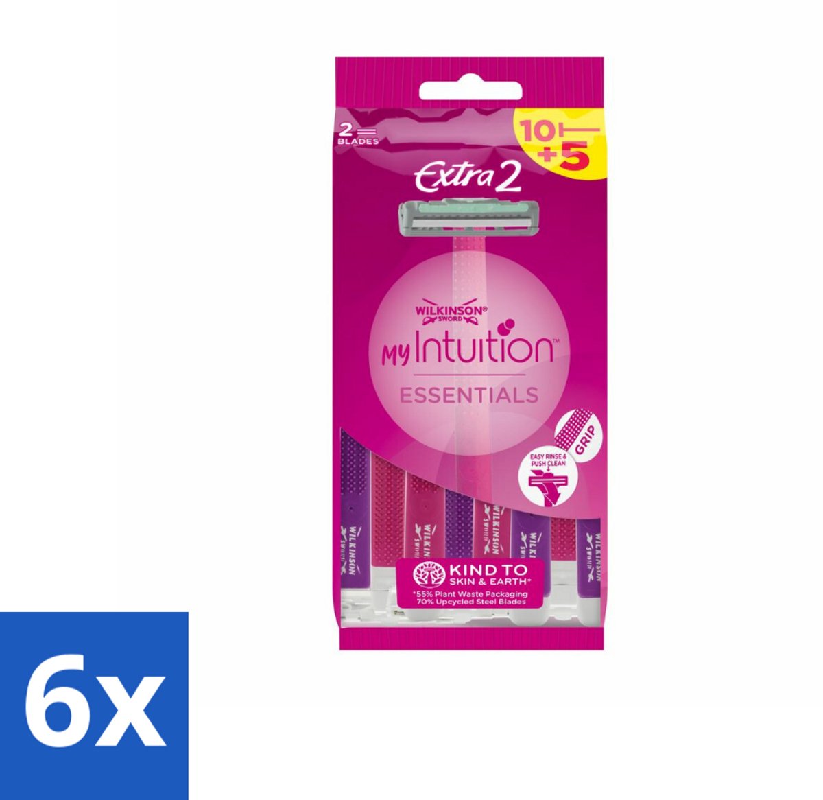 Wilkinson - Wegwerpscheermesjes - Extra 2 Beauty - Extra Comfort - 15 mesjes - Voordeelverpakking - 6 stuks