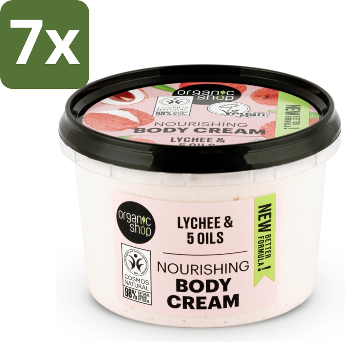 Organic Shop - Nourishing Body Cream Lychee - Hydraterend en Voedend - 250 ml - Bulkverpakking - 7 stuks