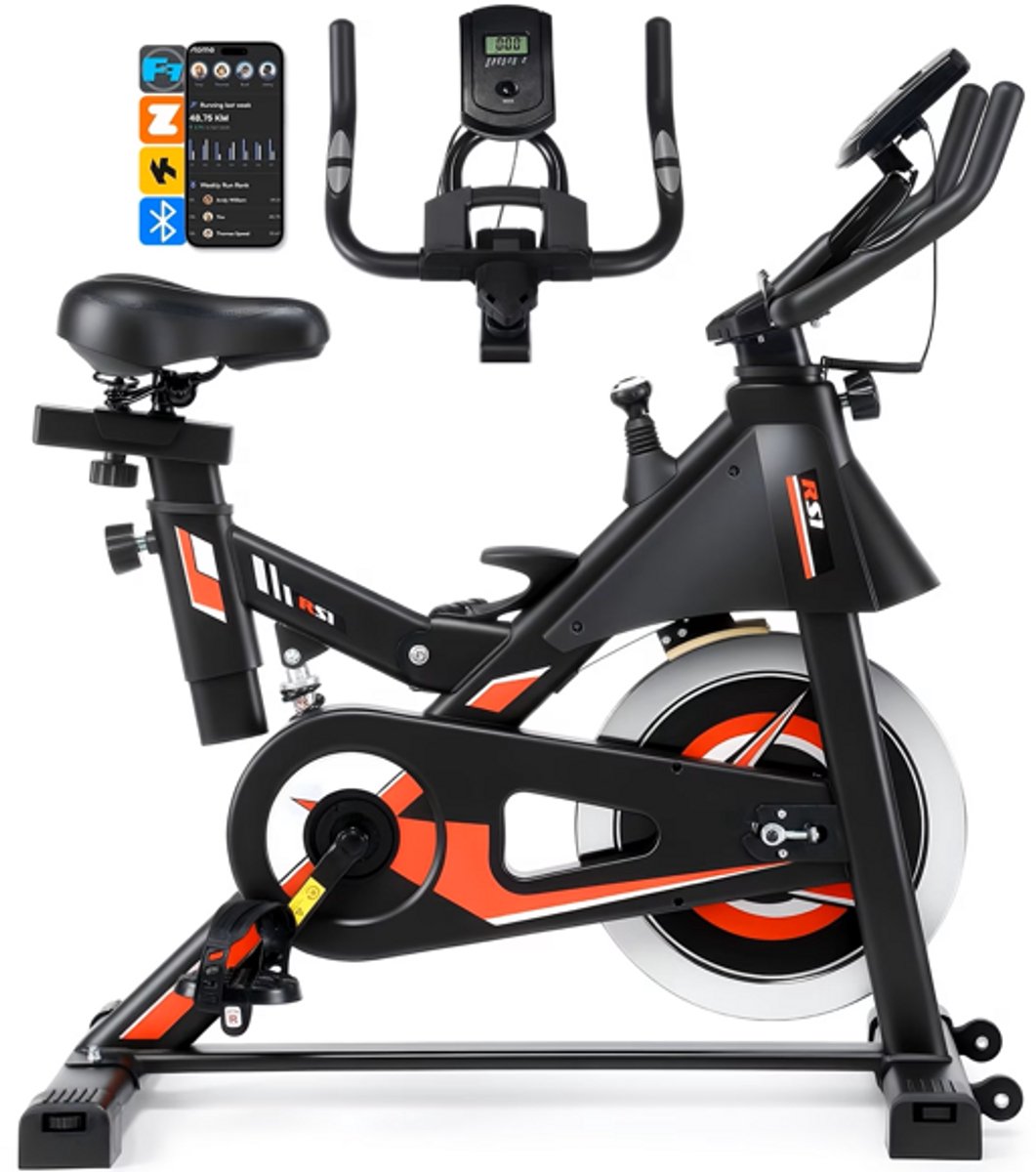 Premium – Hometrainer – Fitness Fiets met LCD Display & Hartslagmeter – Telefoon/Tablet Houder – Stille Riemaandrijving – Verstelbaar Zadel en Stuur