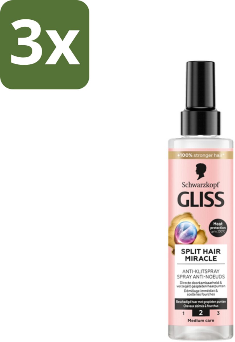 Gliss - Split End Anti-Klit Spray - Tegen Gespleten Haarpunten - 200 ml - Bulkverpakking - 3 stuks