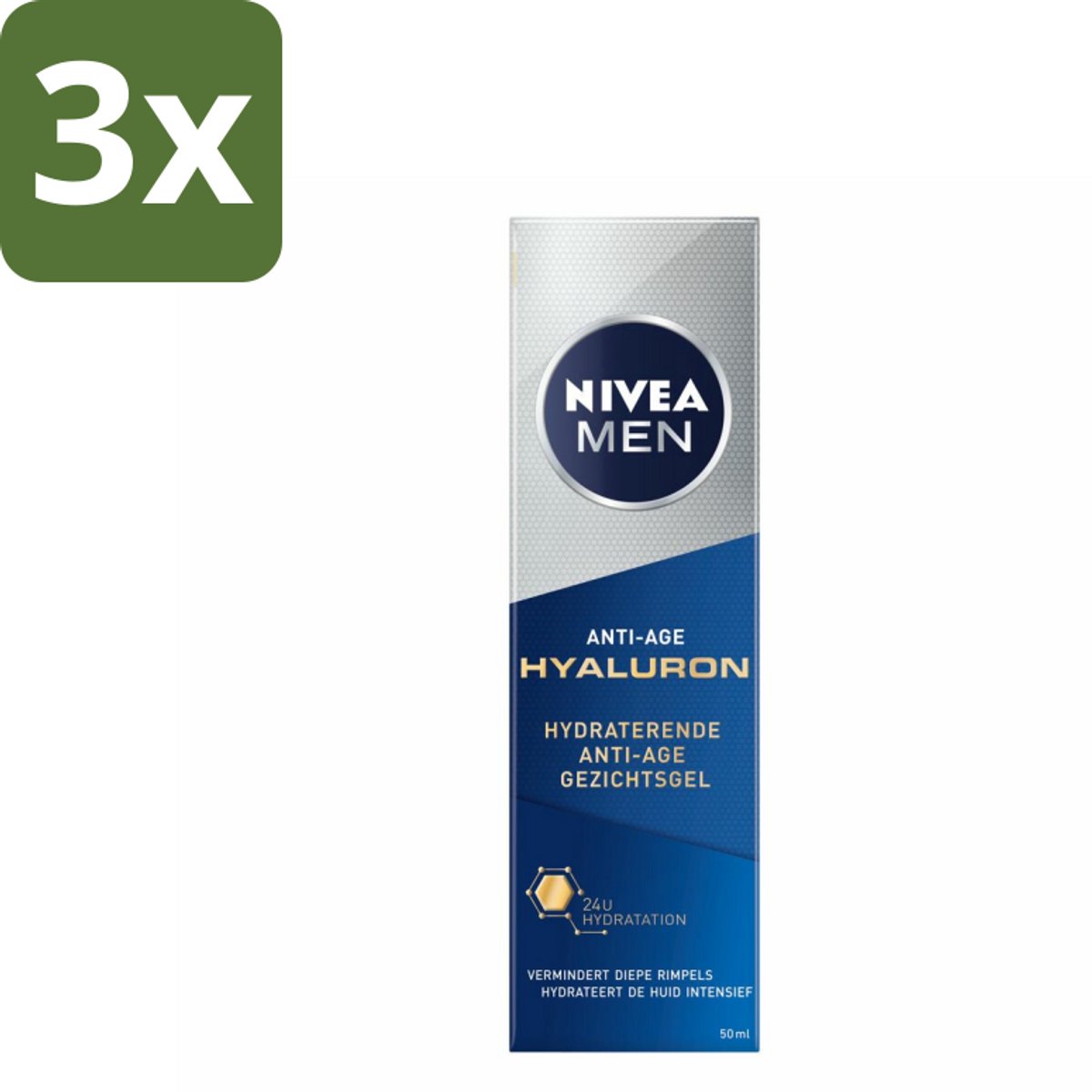 NIVEA MEN - Anti-Age - Hydraterende Gezichtsgel met Hyaluron - 50 ml - Bulkverpakking - 3 stuks