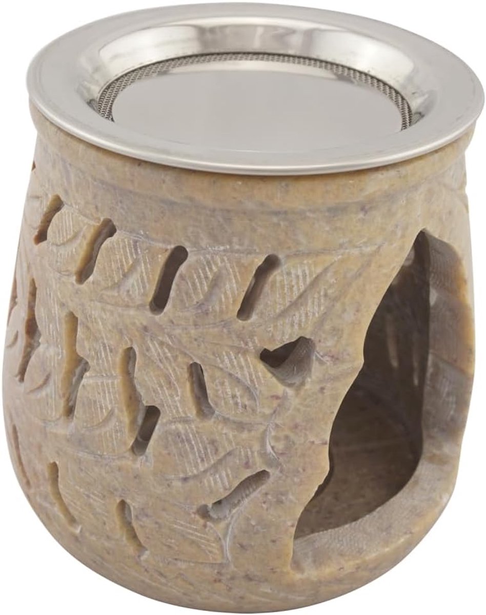 Incensestenen met RVS zeef - Indische zeepsteen - H 9 cm - Voor langdurige geurbeleving - ShopVlot