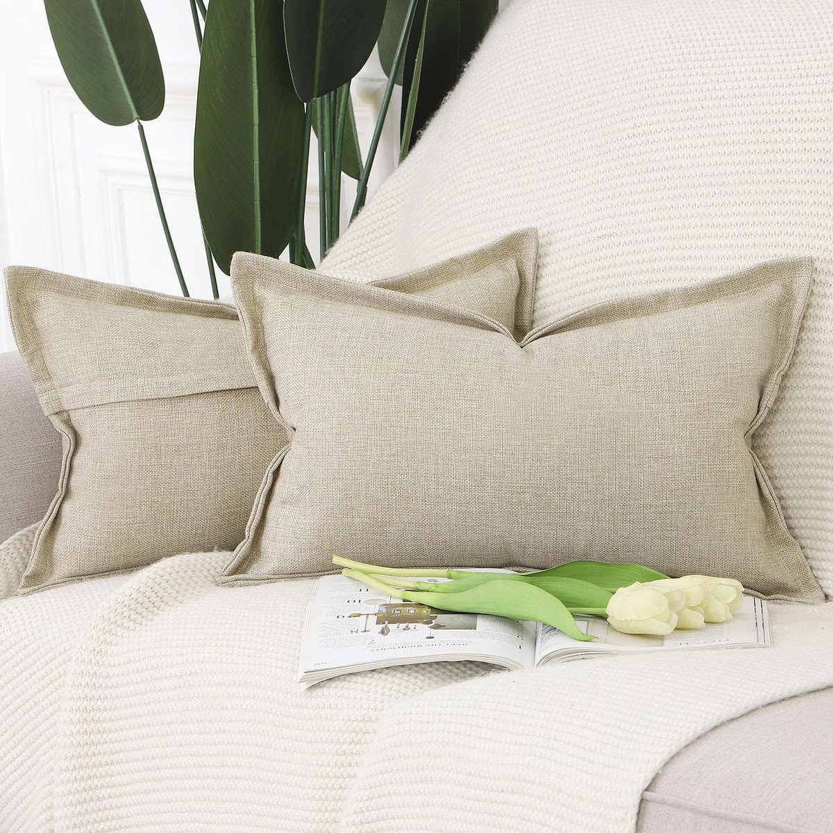 Kussensloop 40x80 cm - Imitatielinnen Beige - Brede Rand - Zachte Kussenhoes voor Sofa - ShopVlot