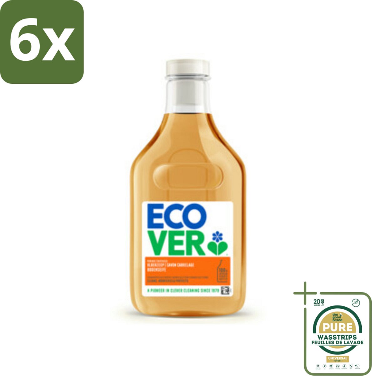 Ecover - Vloerzeep - Sinaasappel & Citroen - 1 liter - Voordeelverpakking - 6 stuks - Tegels - Beton
