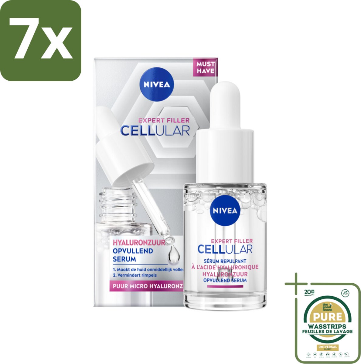 7 x Nivea - Cellular - Expert Filler Hyaluronzuur Serum - Rimpelvullend en Hydraterend - 15 ml - Grootverpakking - Hyaluronzuur Serum - Anti-aging Serum - Rimpelvulling - Hydraterend Serum - Micro-hyaluronzuur