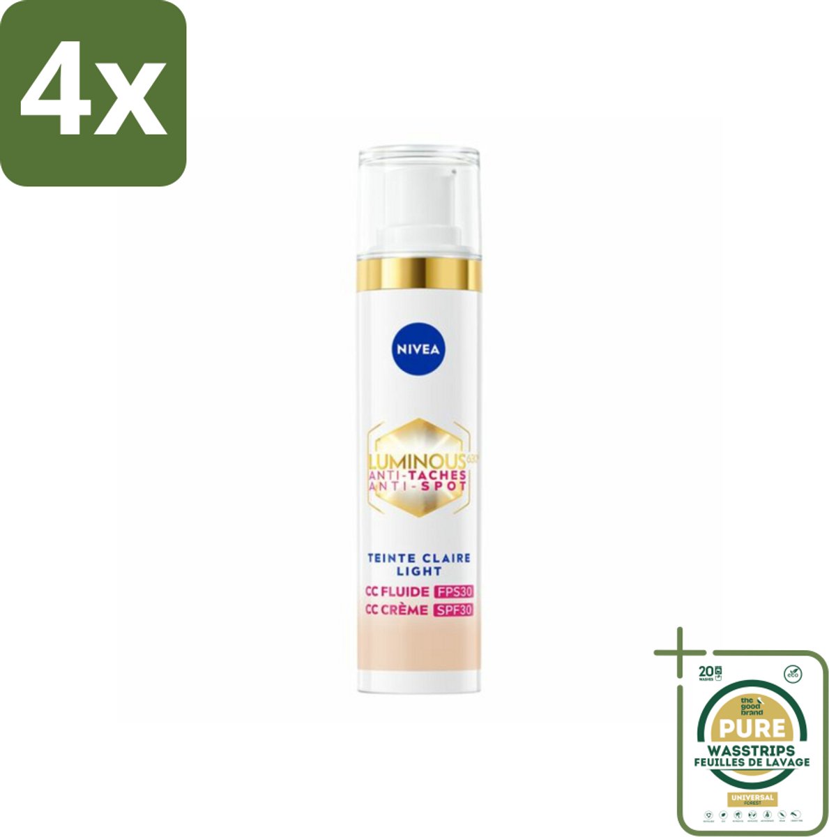 NIVEA - Cellular LUMINOUS630 CC Crème Licht - Gekleurde Dagcrème - Tegen Pigmentvlekken - SPF 30 - 40 ml - Voordeelverpakking - 4 stuks - CC cream - NIVEA Cellular LUMINOUS630