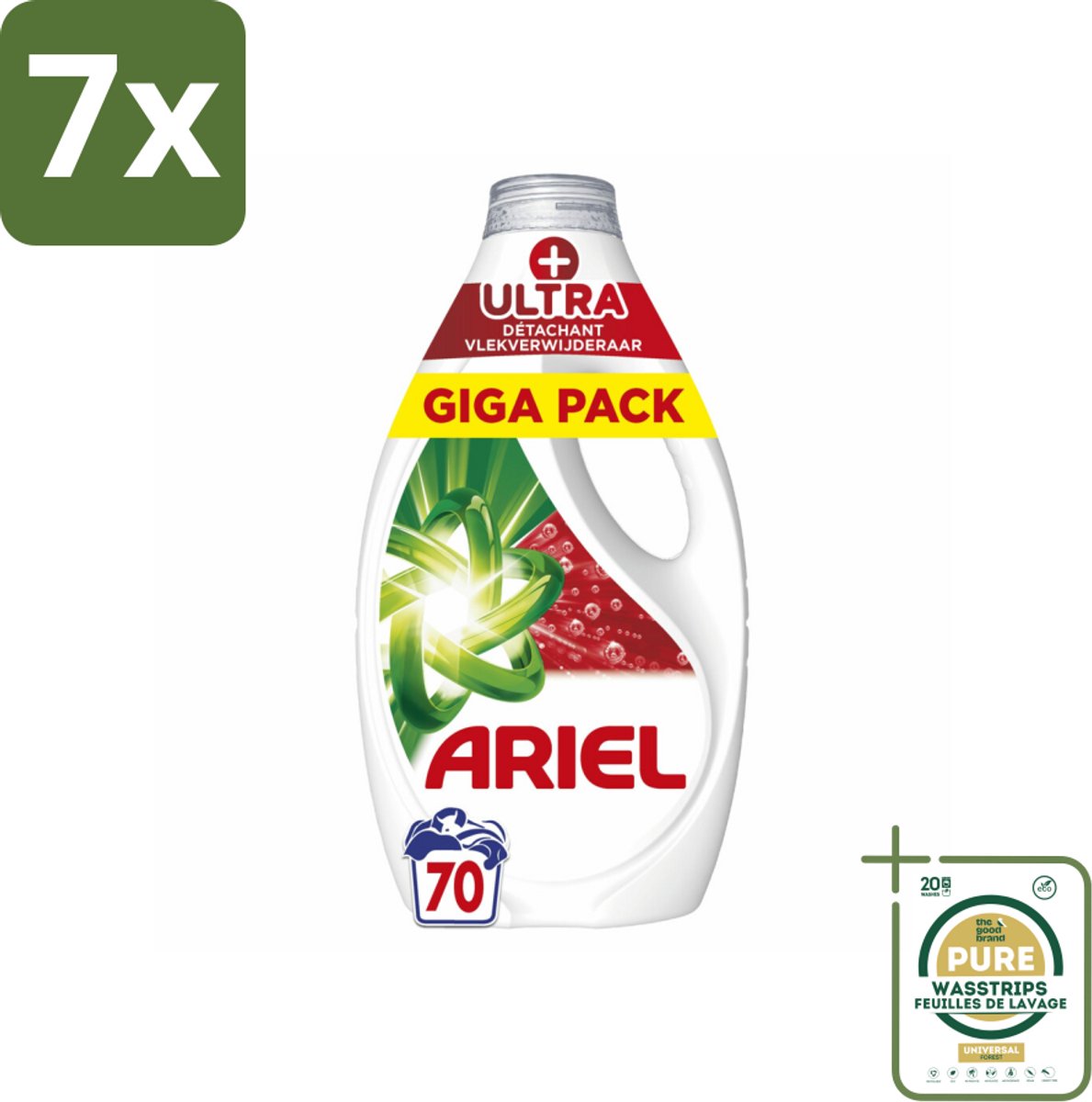7 x Ariel - Vloeibaar Wasmiddel - +Ultra Vlekverwijderaar - 70 Wasbeurten - 3150 ml - Grootverpakking - Vlekverwijderaar - Vloeibaar Wasmiddel - Hardnekkige Vlekken - Ingedroogde Vlekken - Koude Was
