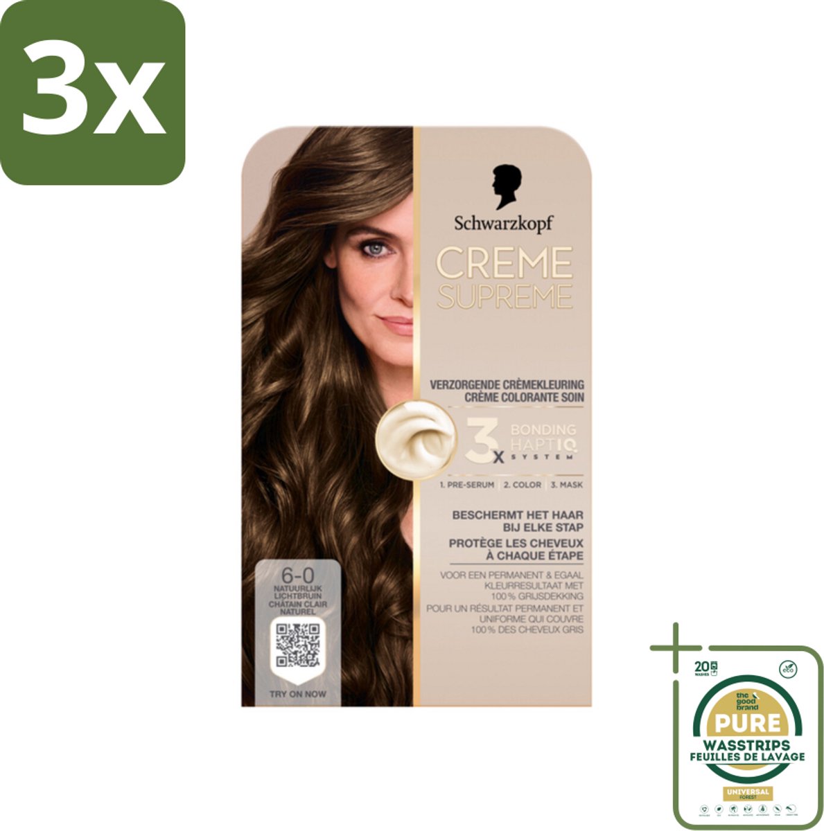 3 x Schwarzkopf - Haarkleuring - Creme Supreme 6-0 - Natuurlijk Lichtbruin - 245g - Grootverpakking - Haarkleuring - Natuurlijk Lichtbruin - Permanent Kleuren - Haarverzorging - Grijsdekking