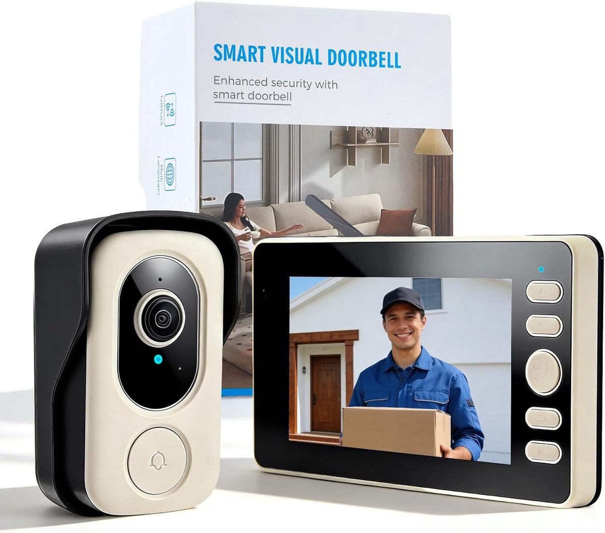 Draadloze Deurbel met Camera en Monitor - Wit - 4,3 inch Scherm met Nachtzicht en Intercomfunctie - Voor Binnen en Buiten