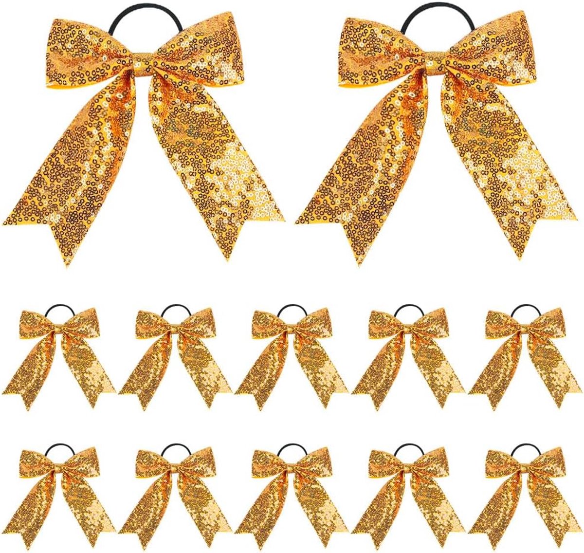 Umibow 12pcs Sequins Cheer Hair Bows Sparkling Elastic Bow Hair Bands Glitter Cheerhair Bands Ponytail Holders for - ShopVlot
