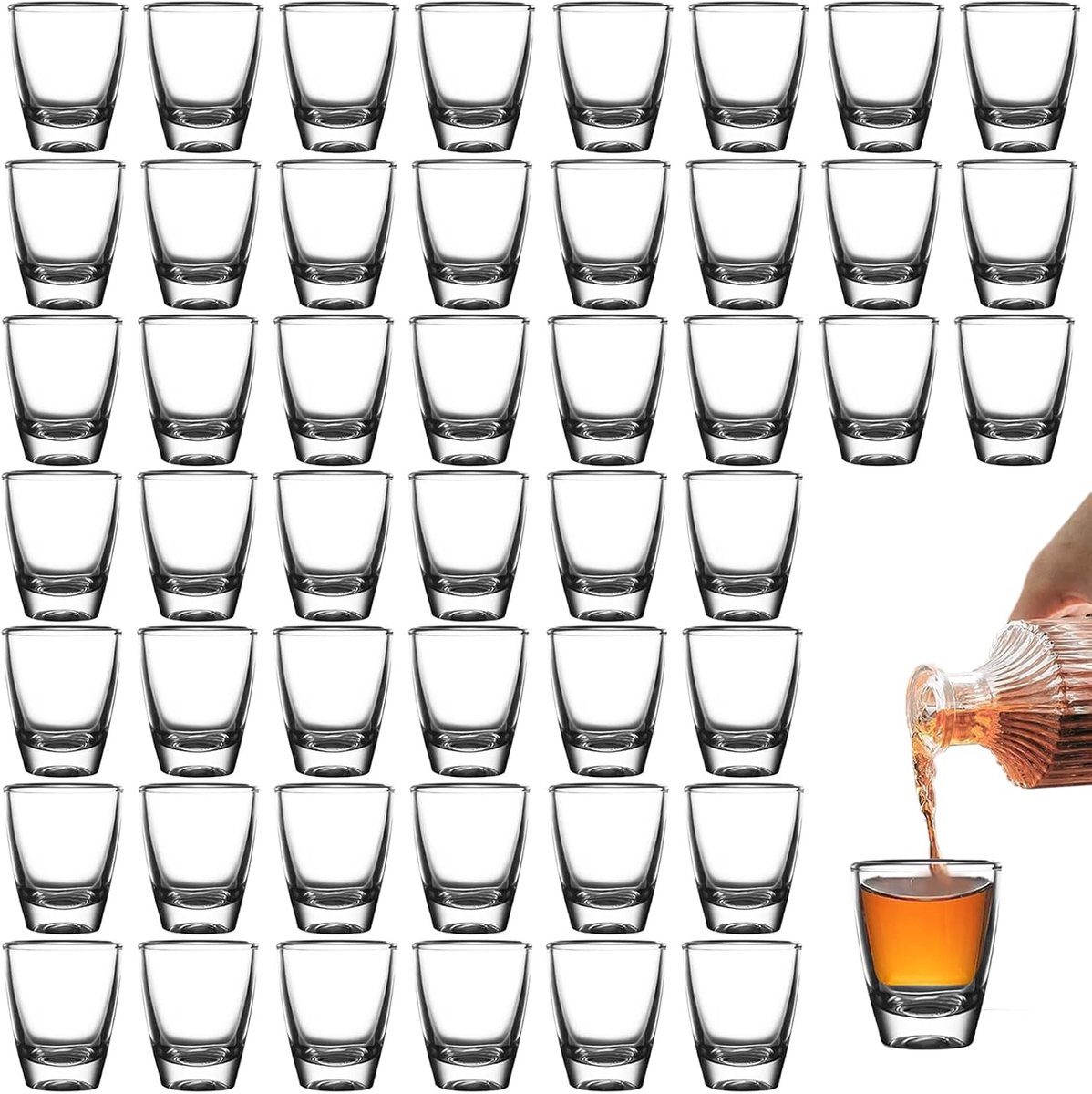 Set van 48 schotsglazen van glas, 30 ml schotsglazen, shotglazen van glas met dikke bodem, feestartikelen klein - ShopVlot