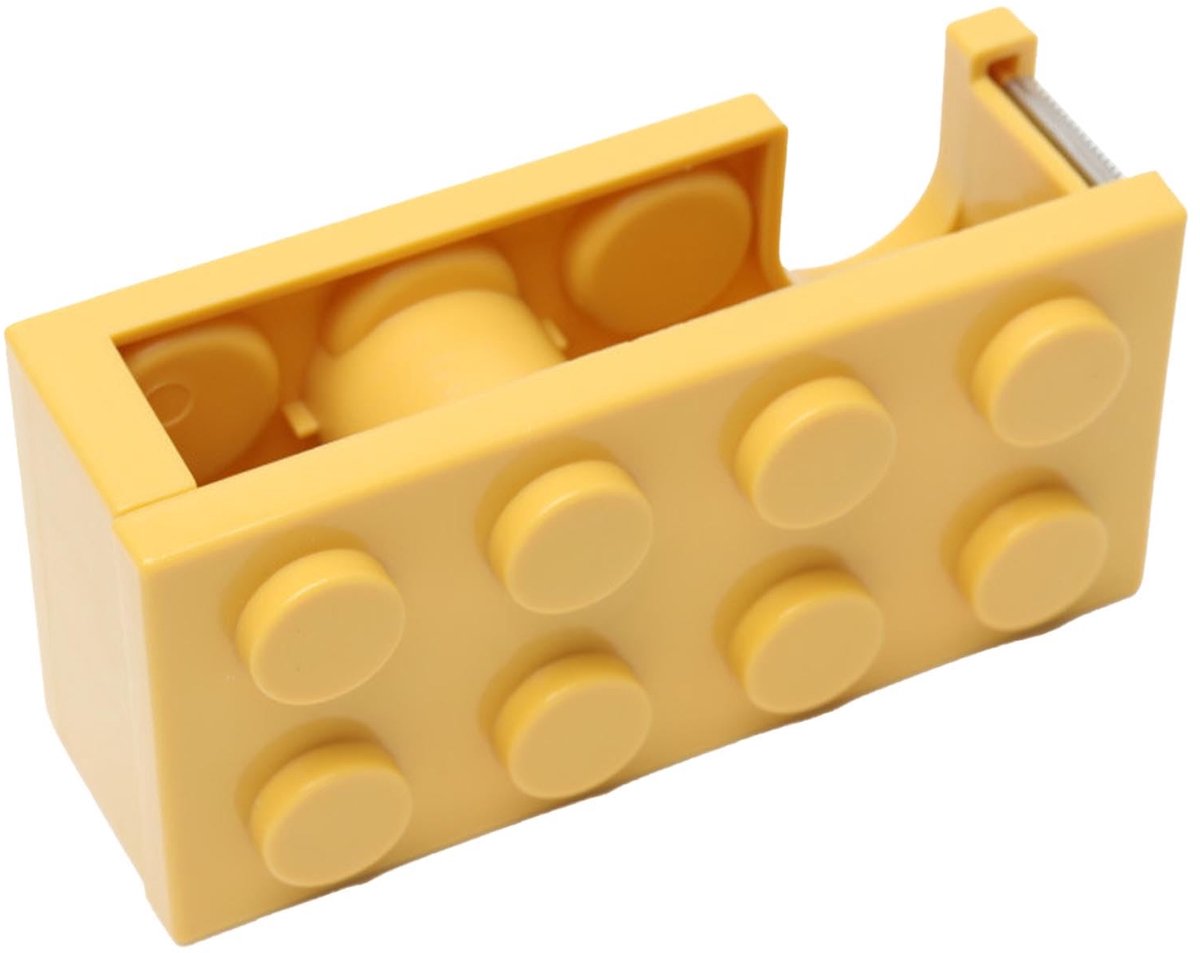Mini desktop tape dispenser - bouwsteen design - geel - scherp mes voor kantoor en school - ShopVlot